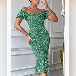 Elegant Green Floral Midi Dress